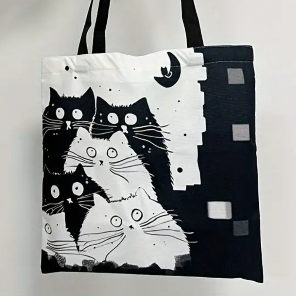 NEW Cartoon Cats Black And White Canvas Tote Bag